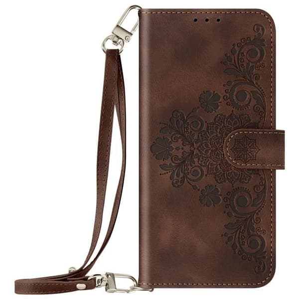 Flowers Case för Xiaomi Redmi Note 13 4G Plånbok Videostöd mörkbrun