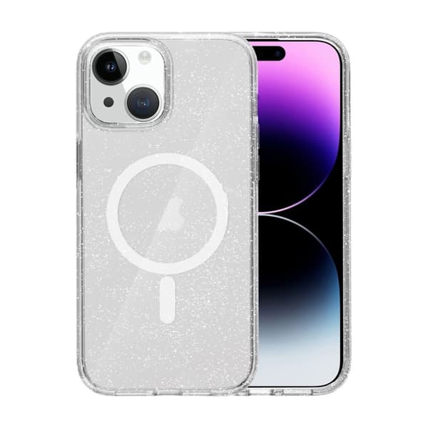 iPhone 15 Mobilskal Stöttåligt med Glitter - Transparent
