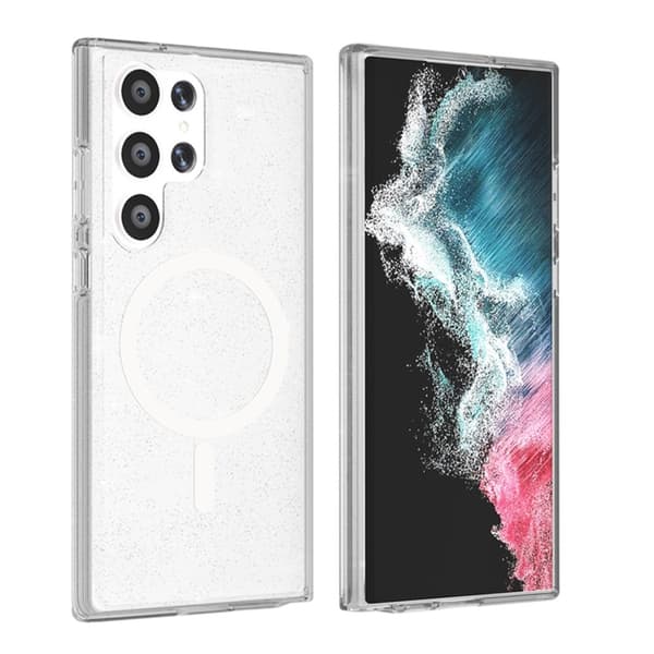 Samsung Galaxy S23 Ultra Mobilskal Stöttåligt med Glitter - Transparent