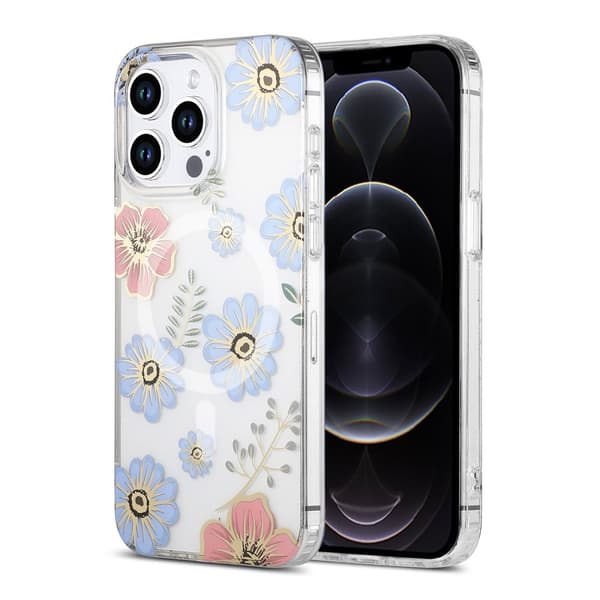 iPhone 12 Pro Max Mobilskal MagSafe - Blommor Röd/Blå