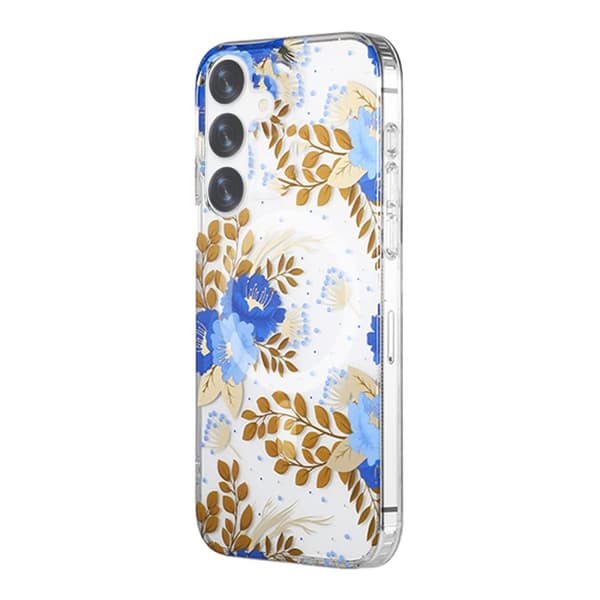 Samsung Galaxy S24 Plus Mobilskal Magnet - Blommor Blå/Guld