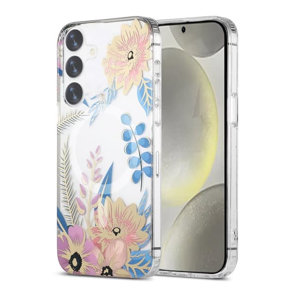 Samsung Galaxy S24 Mobilskal Magnet - Blommor Rosa/Blå