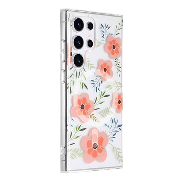 Samsung Galaxy S23 Ultra Mobilskal Magnet - Blommor Rosa