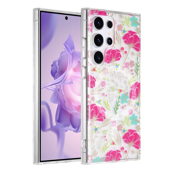 Samsung Galaxy S24 Ultra Mobilskal Magnet - Blommor Röd/Grön