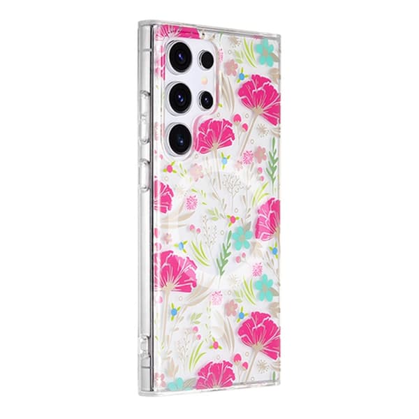 Samsung Galaxy S23 Ultra Mobilskal Magnet - Blommor Röd/Grön