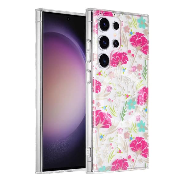 Samsung Galaxy S23 Ultra Mobilskal Magnet - Blommor Röd/Grön