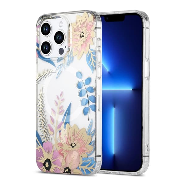 iPhone 13 Pro Mobilskal MagSafe - Blommor Rosa/Blå