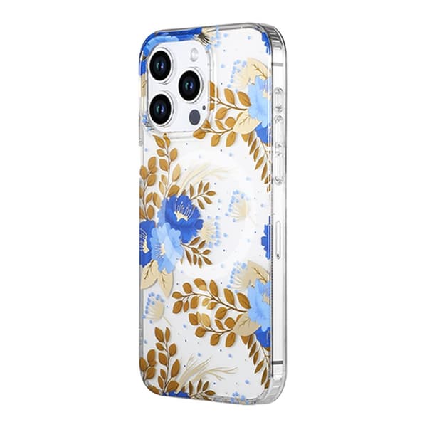 iPhone 13 Pro Max Mobilskal MagSafe - Blommor Blå/Guld