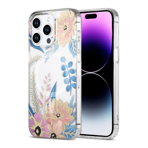 iPhone 15 Pro Max Mobilskal MagSafe - Blommor Rosa/Blå