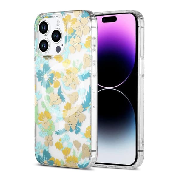 iPhone 14 Pro Mobilskal MagSafe - Blommor Turkos