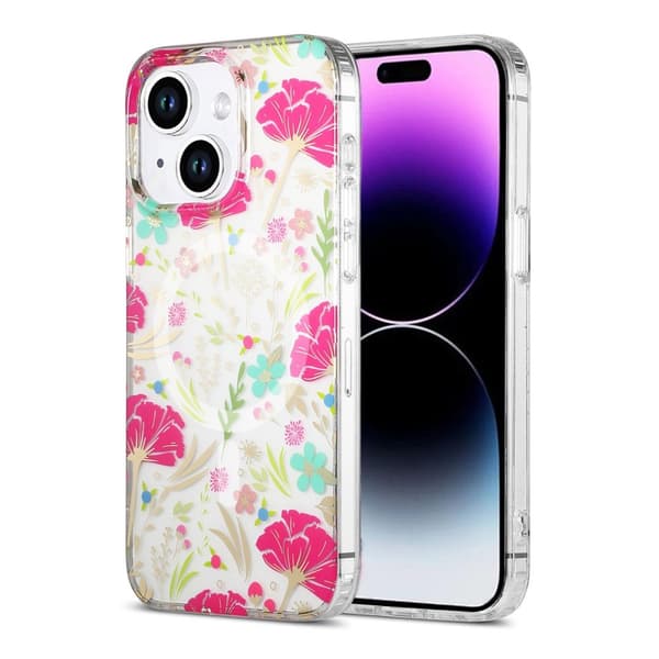 iPhone 14/15 Plus Mobilskal MagSafe - Blommor Röd/Grön