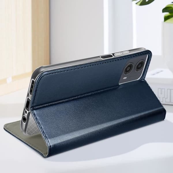 Fodral till Motorola Moto G34 5G Flip-korthållare Stativ Funktion Nattblå