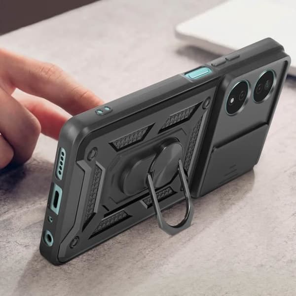 Fodral för Honor 90 Smart Ring Support Sliding Camera Cover Black