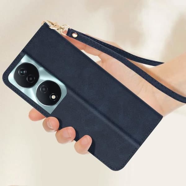 Fodral för Honor 90 Smart - AVIZAR - Flip Wallet Support handledsrem - Midnattsblå