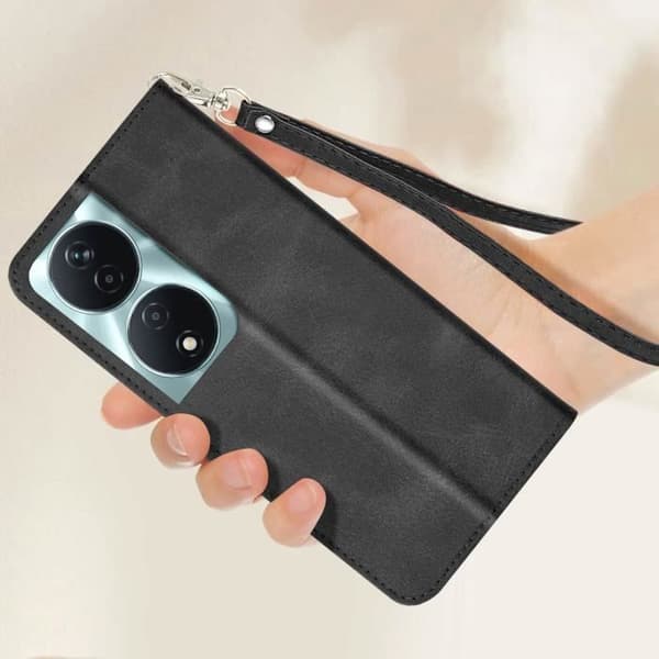 Fodral för Honor 90 Smart Flip Wallet Support Handledsrem Svart