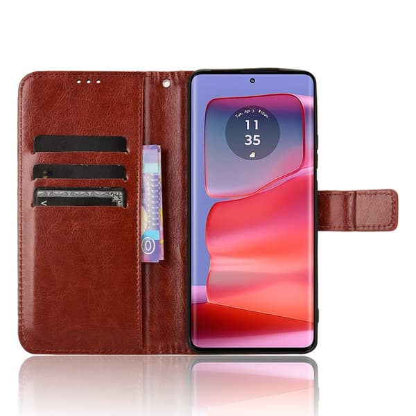 SKALO Motorola Edge 50 Pro 5G Crazy Horse Pungetui PU læder - Brun