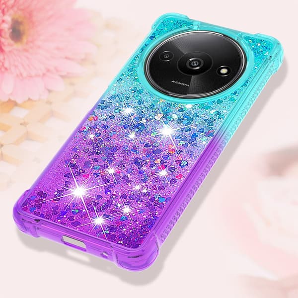 SKALO Xiaomi Redmi A3 Kvicksand Glitter Hjerter TPU Cover - Turkis-Lilla