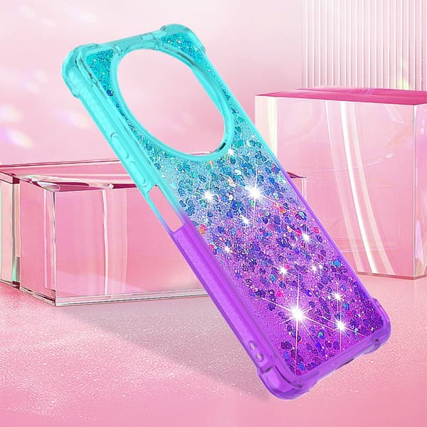 SKALO Xiaomi Redmi A3 Kvicksand Glitter Hjerter TPU Cover - Turkis-Lilla