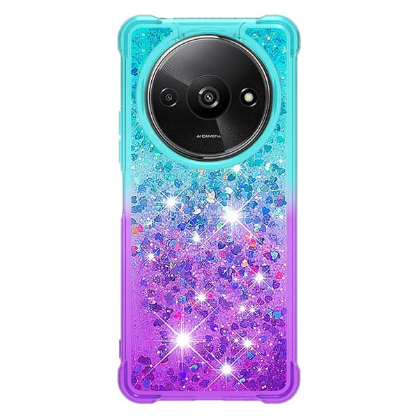 SKALO Xiaomi Redmi A3 Kvicksand Glitter Hjerter TPU Cover - Turkis-Lilla