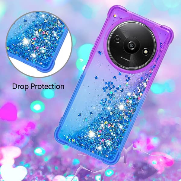 SKALO Xiaomi Redmi A3 Juoksuhiekka Glitter Sydämet TPU kuori - Violetti-Sininen