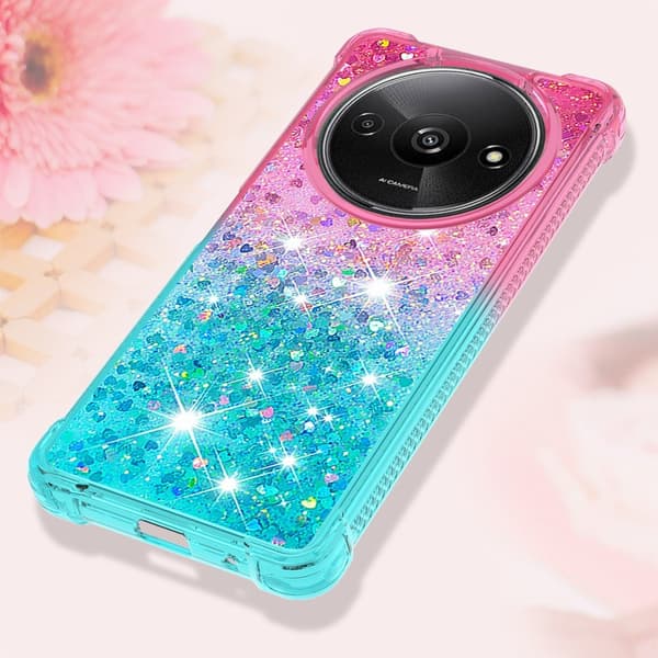 SKALO Xiaomi Redmi A3 Kvicksand Glitter Hjärtan TPU-skal - Rosa-Turkos