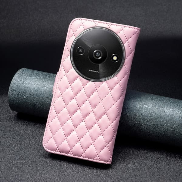 SKALO Xiaomi Redmi A3 BINFEN COLOR Quiltat Plånbok - Rosa