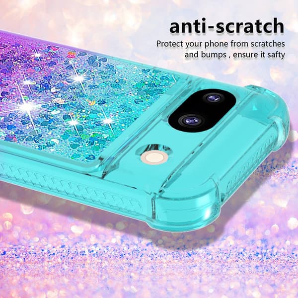 SKALO Google Pixel 8a Kvicksand Glitter Hjerter TPU Cover - Turkis-Lilla