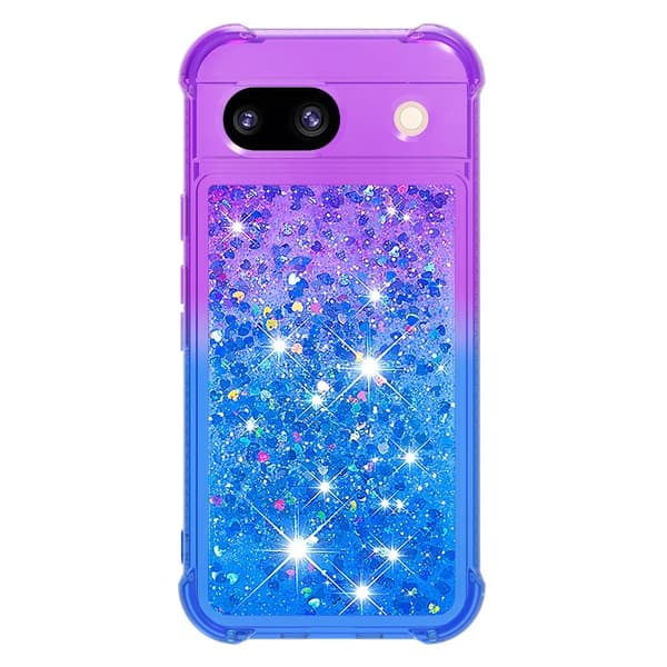 SKALO Google Pixel 8a Kvicksand Glitter Hjerter TPU Cover - Lilla-Blå
