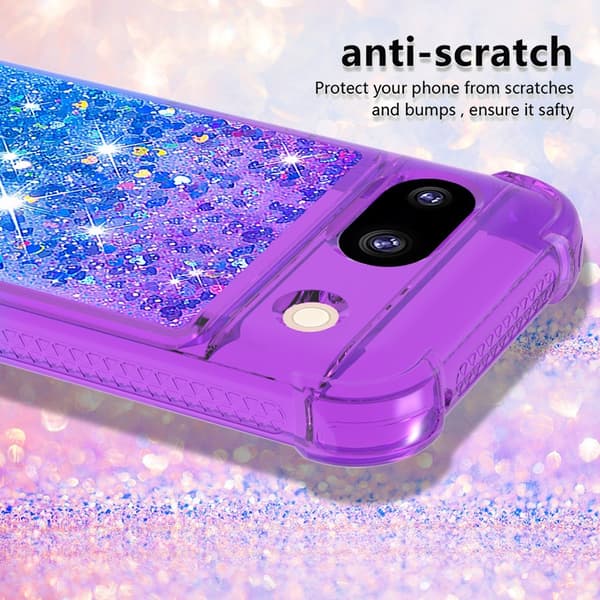 SKALO Google Pixel 8a Kvicksand Glitter Hjerter TPU Cover - Lilla-Blå
