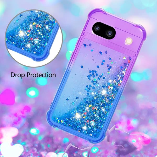 SKALO Google Pixel 8a Kvicksand Glitter Hjerter TPU Cover - Lilla-Blå