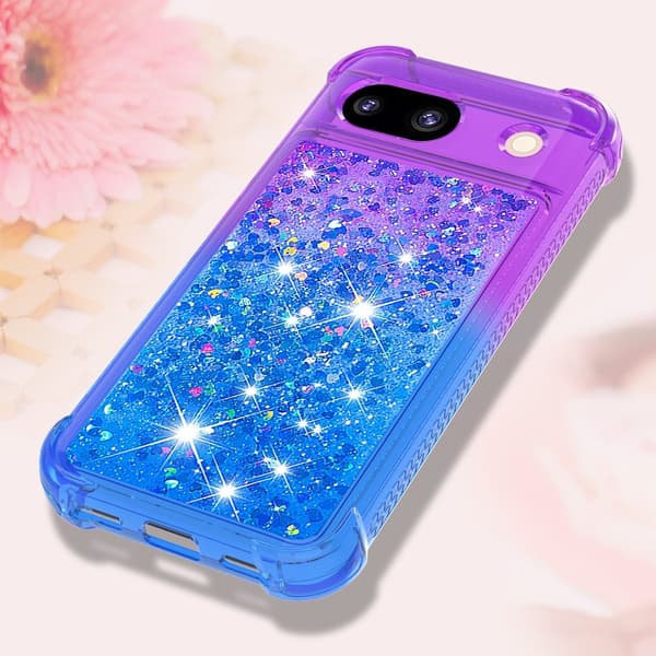 SKALO Google Pixel 8a Kvicksand Glitter Hjerter TPU Cover - Lilla-Blå