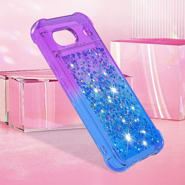 SKALO Google Pixel 8a Kvicksand Glitter Hjerter TPU Cover - Lilla-Blå