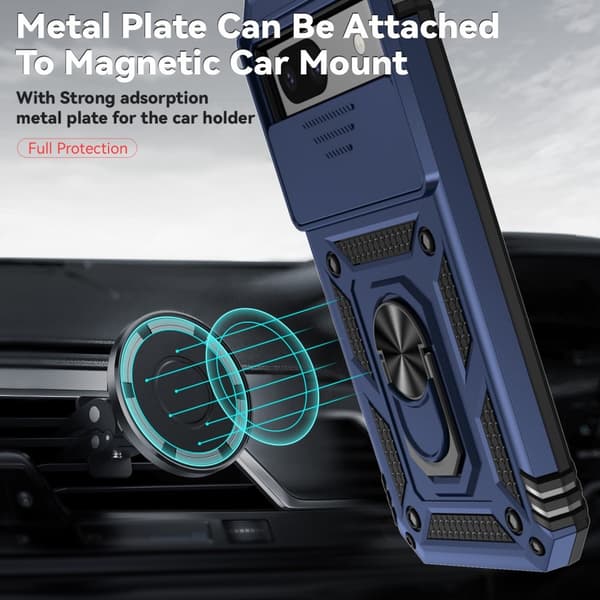 SKALO Google Pixel 8a Armor Hybrid Metal Ring Camera Slider - Blå