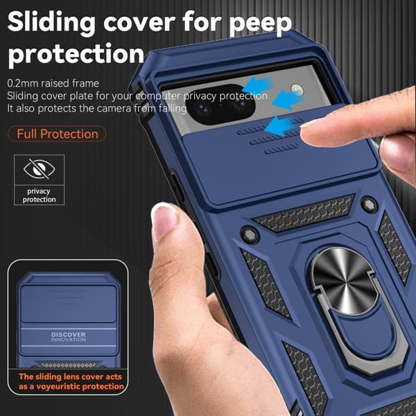 SKALO Google Pixel 8a Armor Hybrid Metal Ring Camera Slider - Blå