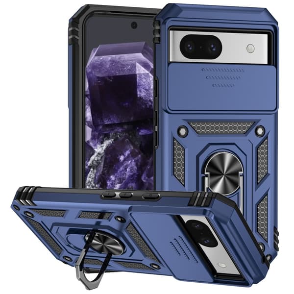 SKALO Google Pixel 8a Armor Hybrid Metal Ring Camera Slider - Blå