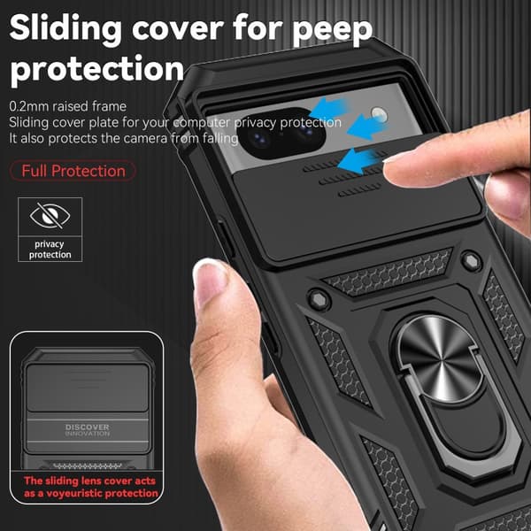 SKALO Google Pixel 8a Armor Hybrid Metallring Kameraslider - Svart