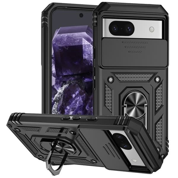 SKALO Google Pixel 8a Armor Hybrid Metallring Kameraslider - Svart