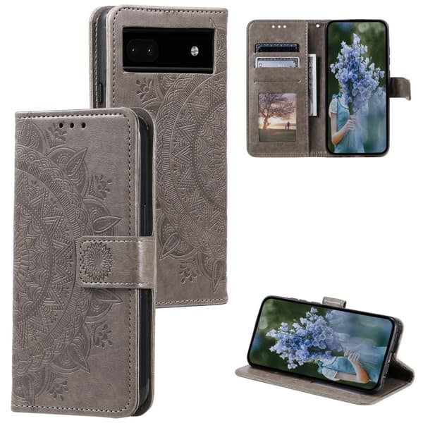 SKALO Google Pixel 8a Mandala lompakkokotelo - Harmaa