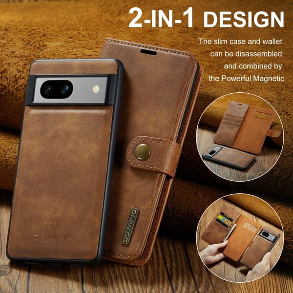 DG MING Google Pixel 8a 2-in-1 magneetti lompakkokotelo - Ruskea