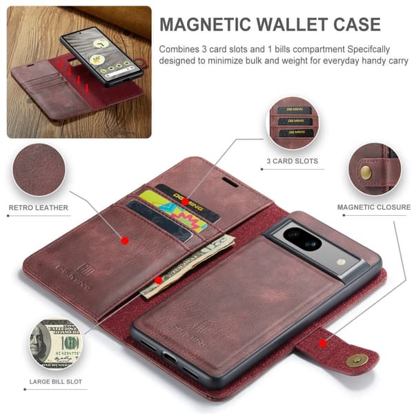 DG MING Google Pixel 8a 2-i-1 Magnet Plånboksfodral - Röd