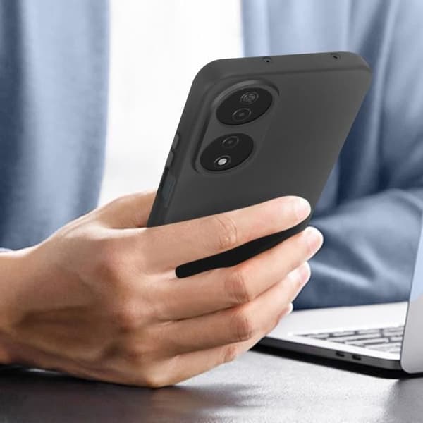 Fodral för Honor 90 Smart - AVIZAR - Halvstyv silikon - Soft-touch finish - Handledsrem ingår - Svart