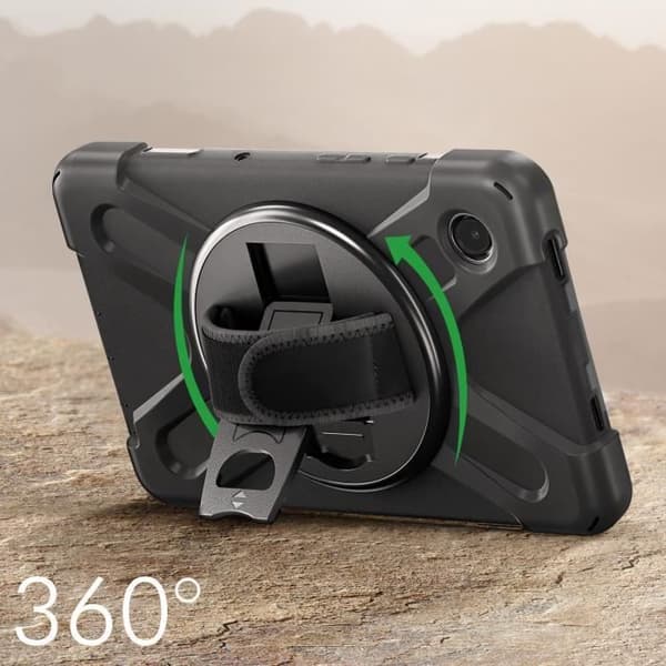 Fodral till Samsung Tab A9 Plus Stötsäkert handtag i två material Kickstand 4smarts Svart