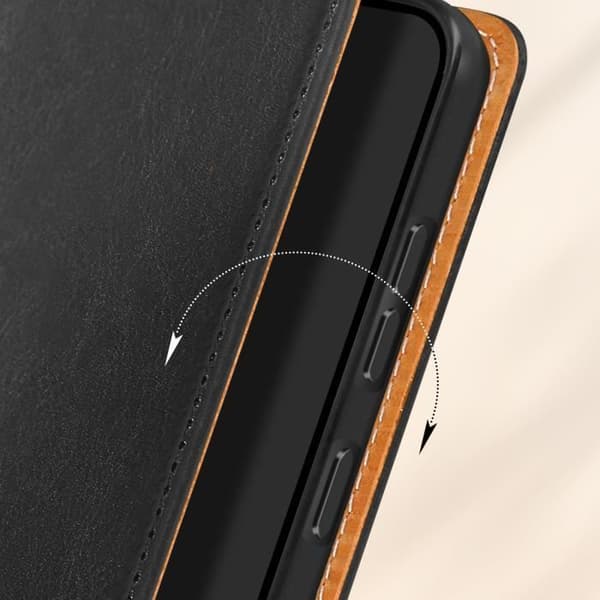 Samsung Galaxy S24 Plus Svart plånboksfodral i äkta läder - AVIZAR - Flik - Integrerade korthållare