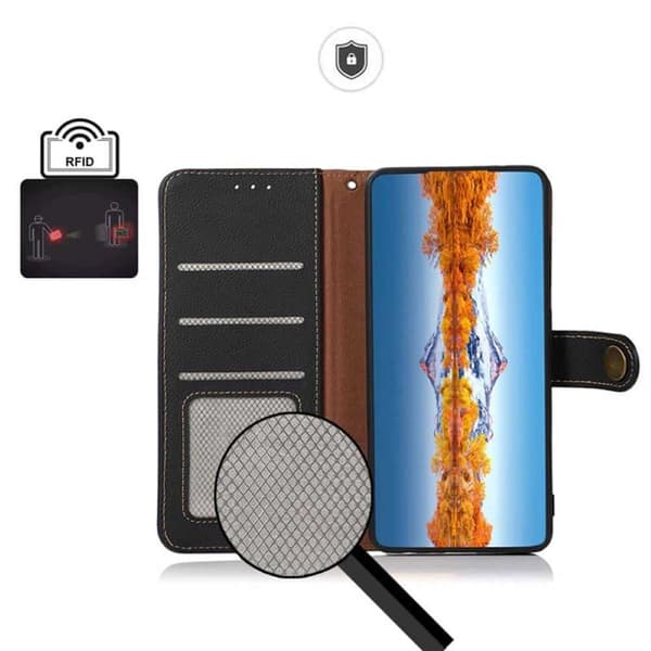 Lompakkokotelo 3-kortti nahkaa RFID Sony Xperia 10 VI - Musta