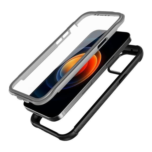 Iphone 12/12pro Fodral, Anti-Shock Bumper Fodral med genomskinlig baksida och inbyggt skärmskydd för iPhone12/12pro Grå