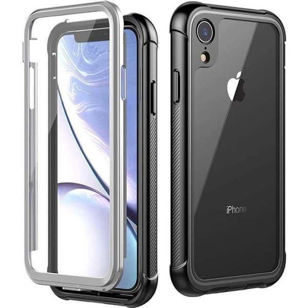 Iphone XR 6,1" fodral, helkroppsskydd mot stötfångare med transparent baksida och integrerat skärmskydd (svart)