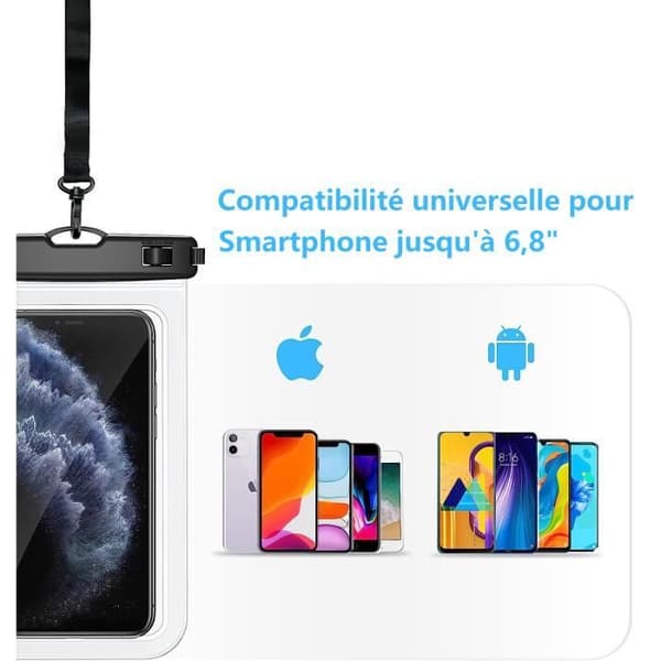 PCS 2 Vattentät påse för telefon med snöre, kompatibel med iPhone 14 13 Samsung S23 Huawei Xiaomi Sony upp till 6,8 tum