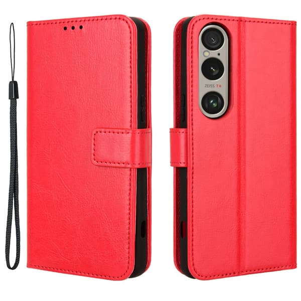 SKALO Sony Xperia 1 VI Crazy Horse Pungetui PU læder - Rød