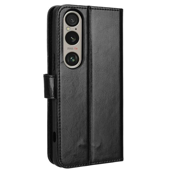 SKALO Sony Xperia 1 VI Crazy Horse Pungetui PU læder - Sort