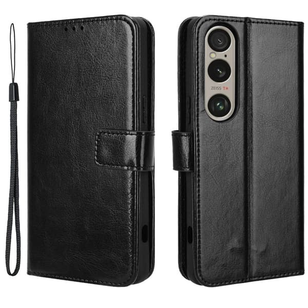 SKALO Sony Xperia 1 VI Crazy Horse Pungetui PU læder - Sort
